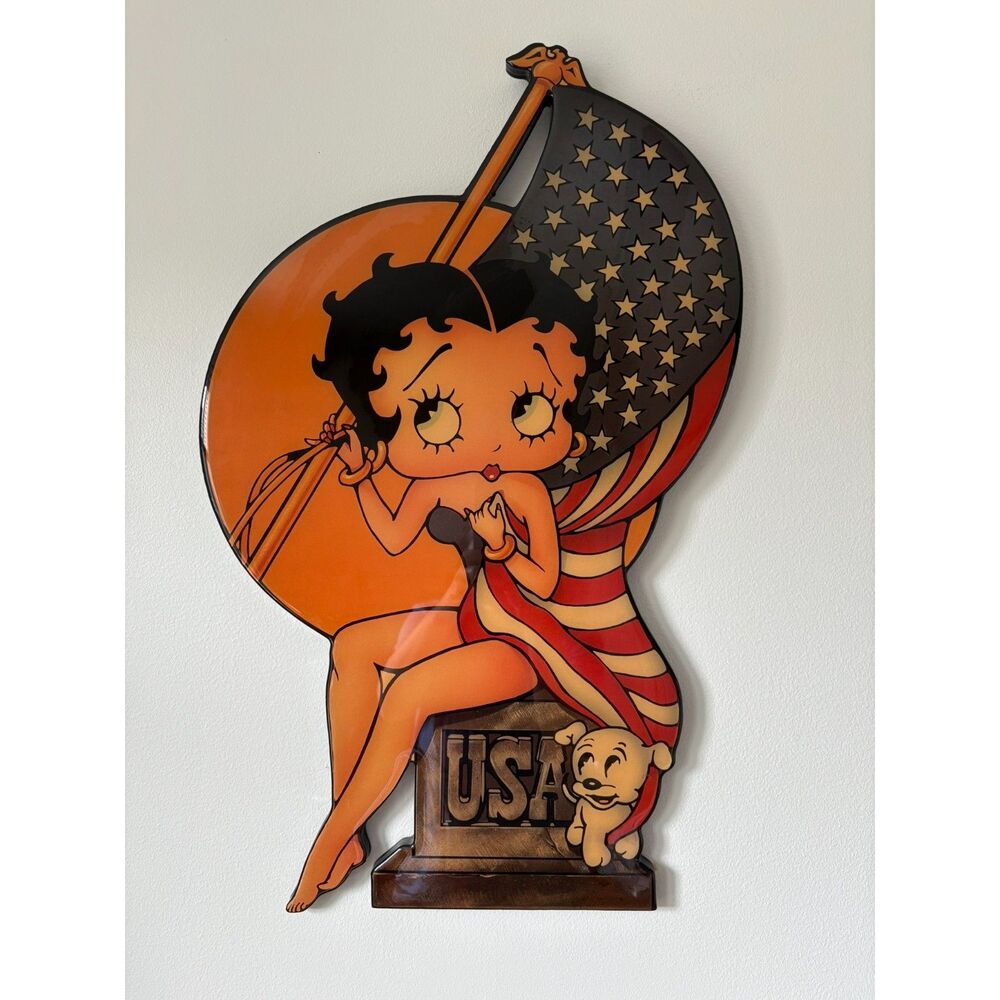 Betty Boop With American Flag Vintage Frameless Art Wall Hanging 1990 Gallery 92